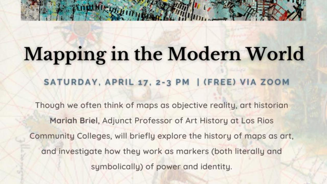 Event poster for "Mapping in the Modern World" featuring a historical map background.