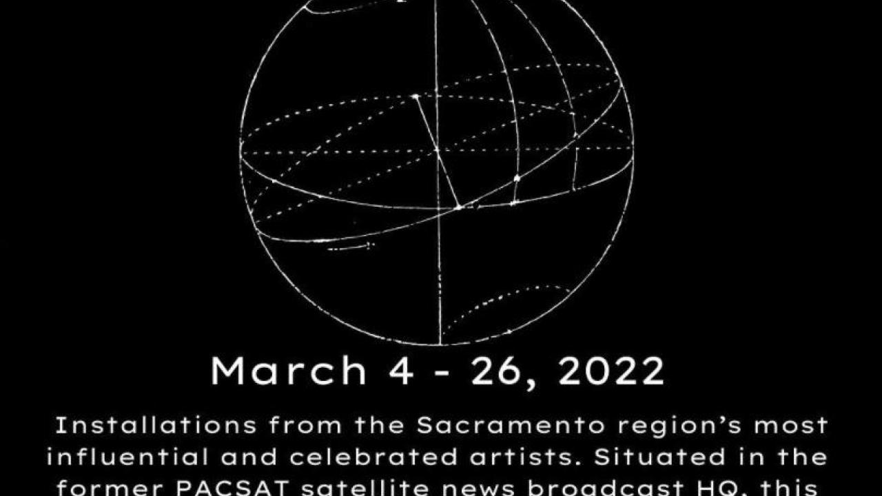 Exhibition flyer titled "Coordinates: Ice Pac" with a white wireframe globe graphic and text on a solid black background.