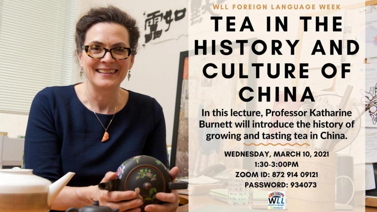 Professor Katharine Burnett holding a copy of "Tea in the History and Culture of China."