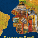Book cover graphic: profile silhouette collage of Brazilian instruments and a map