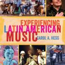 Book cover for "Experiencing Latin American Music" surrounded by a grid of colorful photos of musicians.