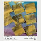 Exhibition flyer for Kyle Hittmeier’s "Stowaway" at the Rum Point Club, featuring an abstract painting with overlapping yellow, blue, and pink geometric patches.
