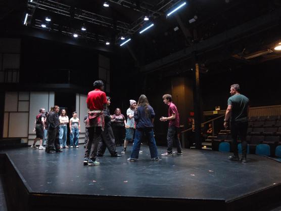 Group of actors rehearse in Wyatt Pavilion Theatre (Carol Kepler)