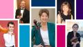 A color composite block of two violinists, one viola player (in a tux) a cellist in a teal cardigan, and a clarinet player in a black sleeveless shirt holding her instrument.